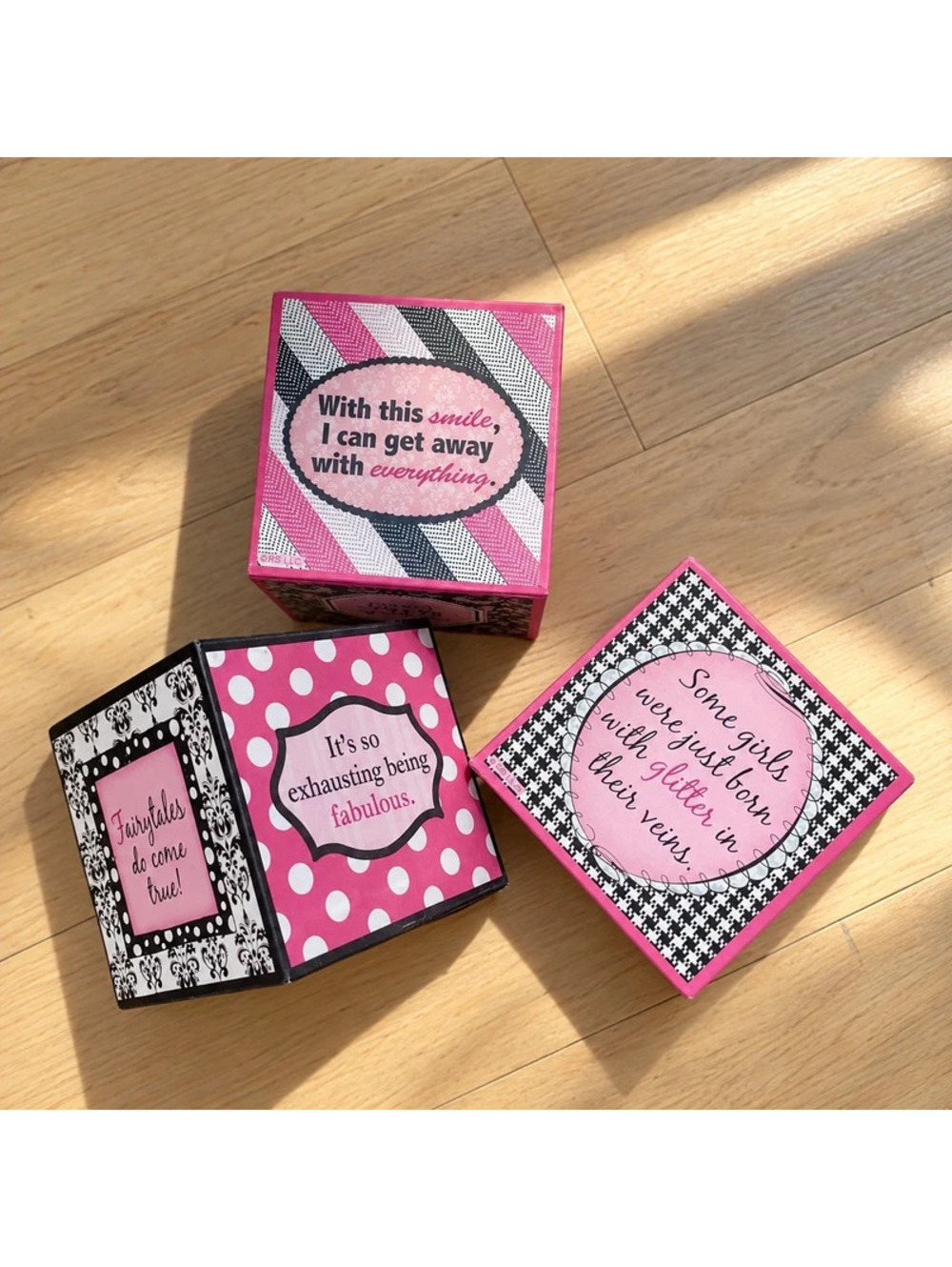 Pink Black Decorative Quote Blocks Stackable Desk Dorm Room Decor